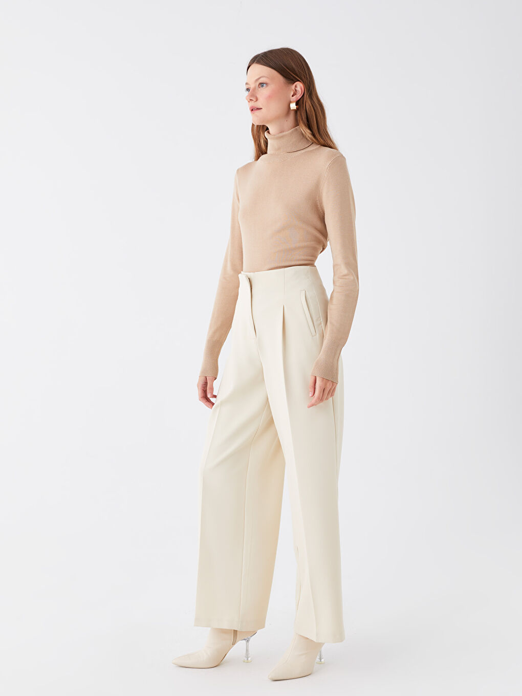 LCWAIKIKI Basic Pull-over Uni à Manches Longues pour Femmes en Tricot avec Col roulé -W37482Z8-GGL