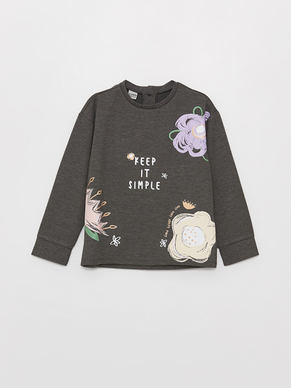 LCW Kids Antrasit Melanj Bisiklet Yaka Baskılı Uzun Kollu Kız Çocuk Sweatshirt ve Tayt - 1