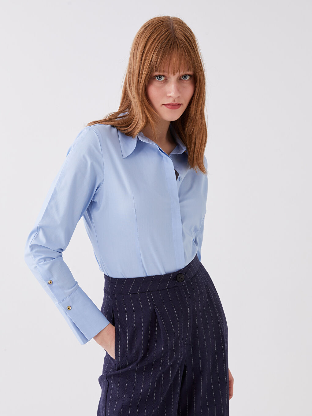 Plain Long Sleeve Women's Shirt-1