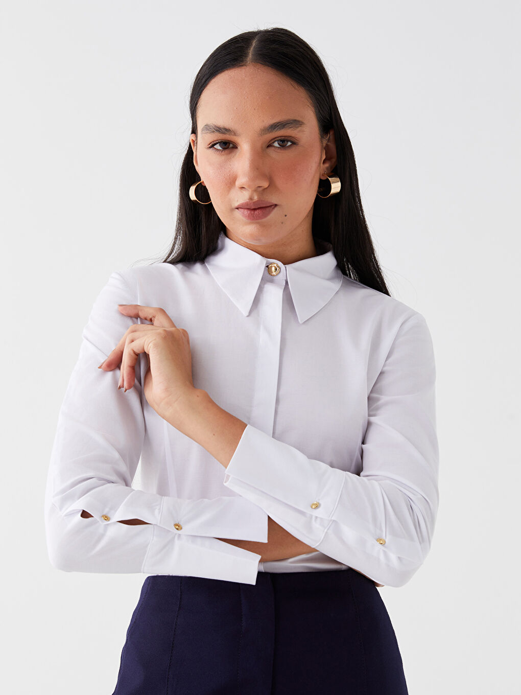 Plain Long Sleeve Women's Shirt-2