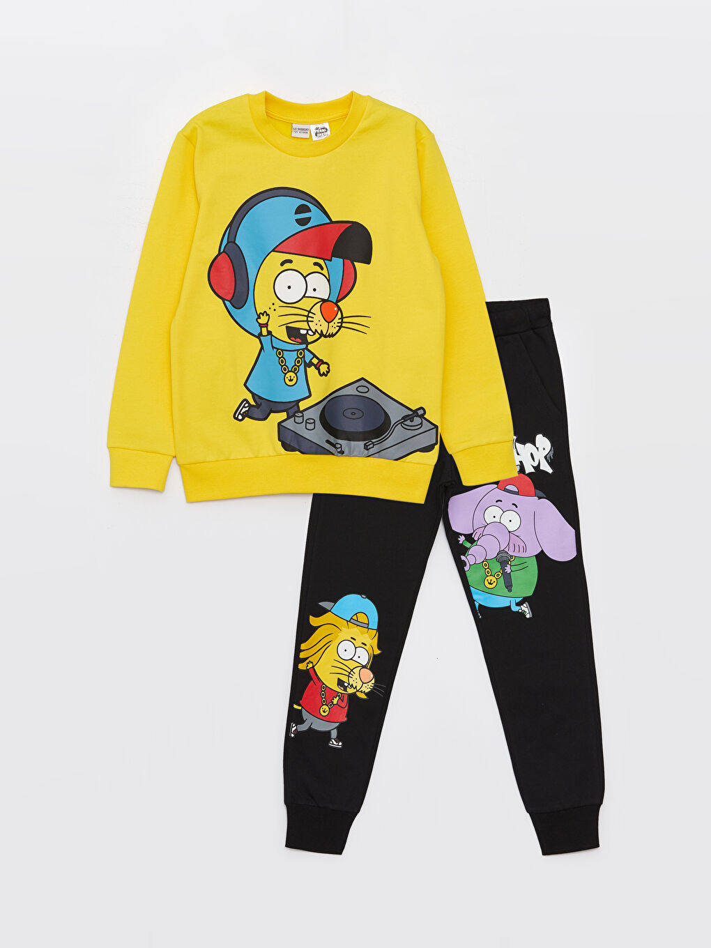 Bisiklet Yaka Kral Şakir Baskılı Uzun Kollu Erkek Çocuk Sweatshirt ve Eşofman Altı