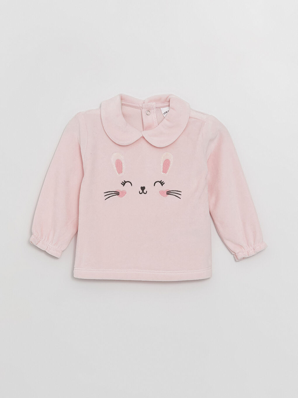 LCW baby Açık Pembe Bebe Yaka Uzun Kollu Nakış Detaylı Kız Bebek Sweatshirt ve Pantolon 2'li Takım - 1