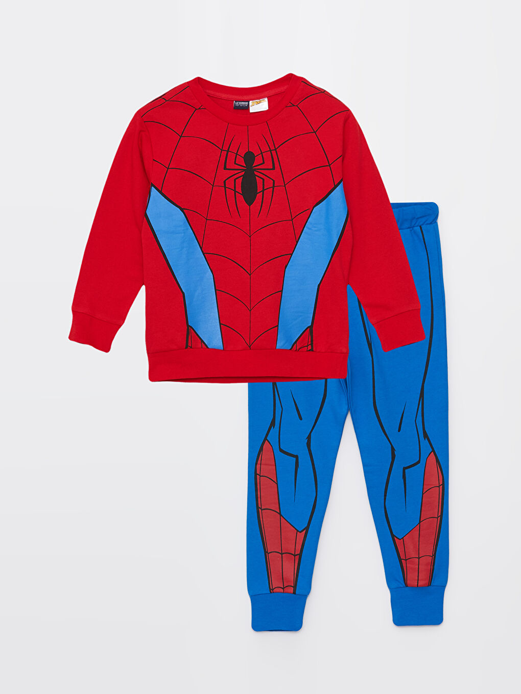Kırmızı Bisiklet Yaka Spider-Man Baskılı Uzun Kollu Erkek Çocuk Sweatshirt ve Eşofman Altı