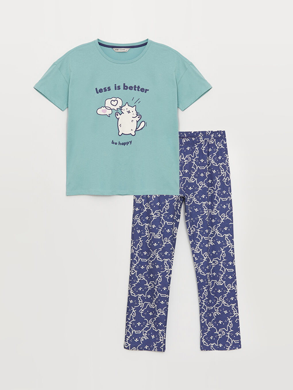 Mor Bisiklet Yaka Baskılı Kısa Kollu Kadın Pijama Takımı-5