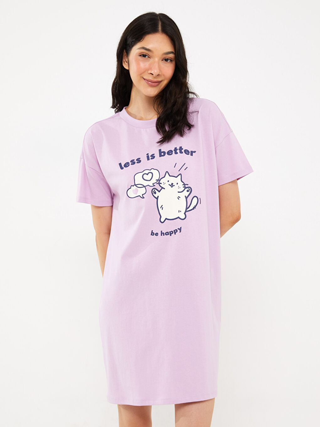 Crew Neck Printed Short Sleeve Women's Nightdress