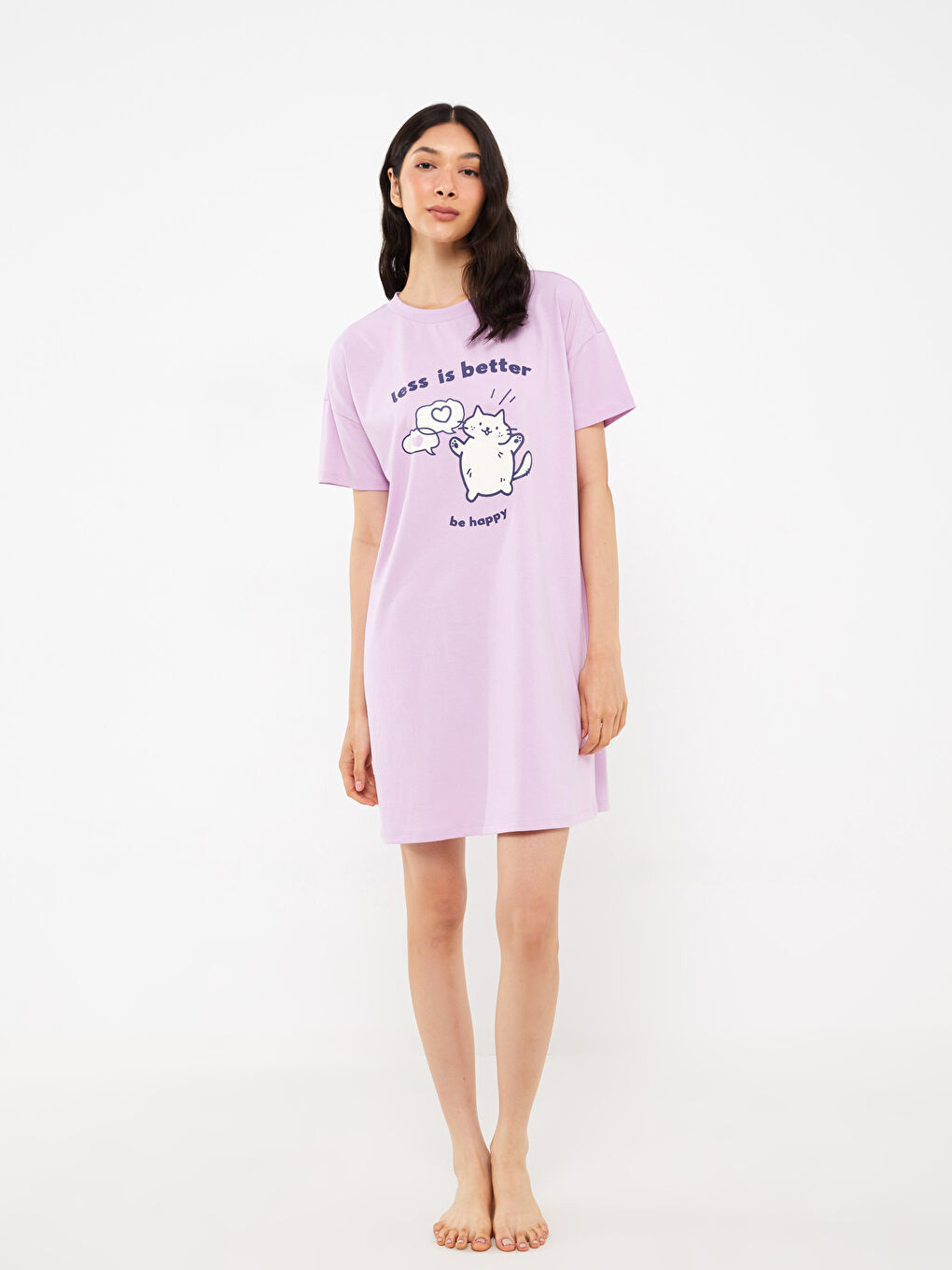 Crew Neck Printed Short Sleeve Women's Nightdress-1
