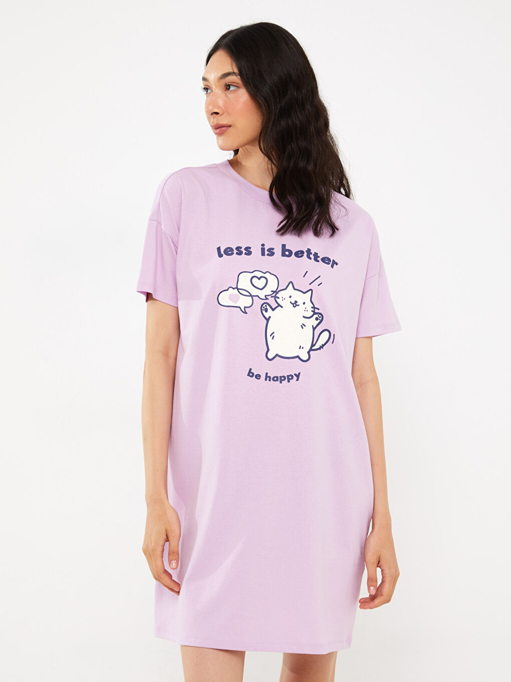 Crew Neck Printed Short Sleeve Women's Nightdress-2