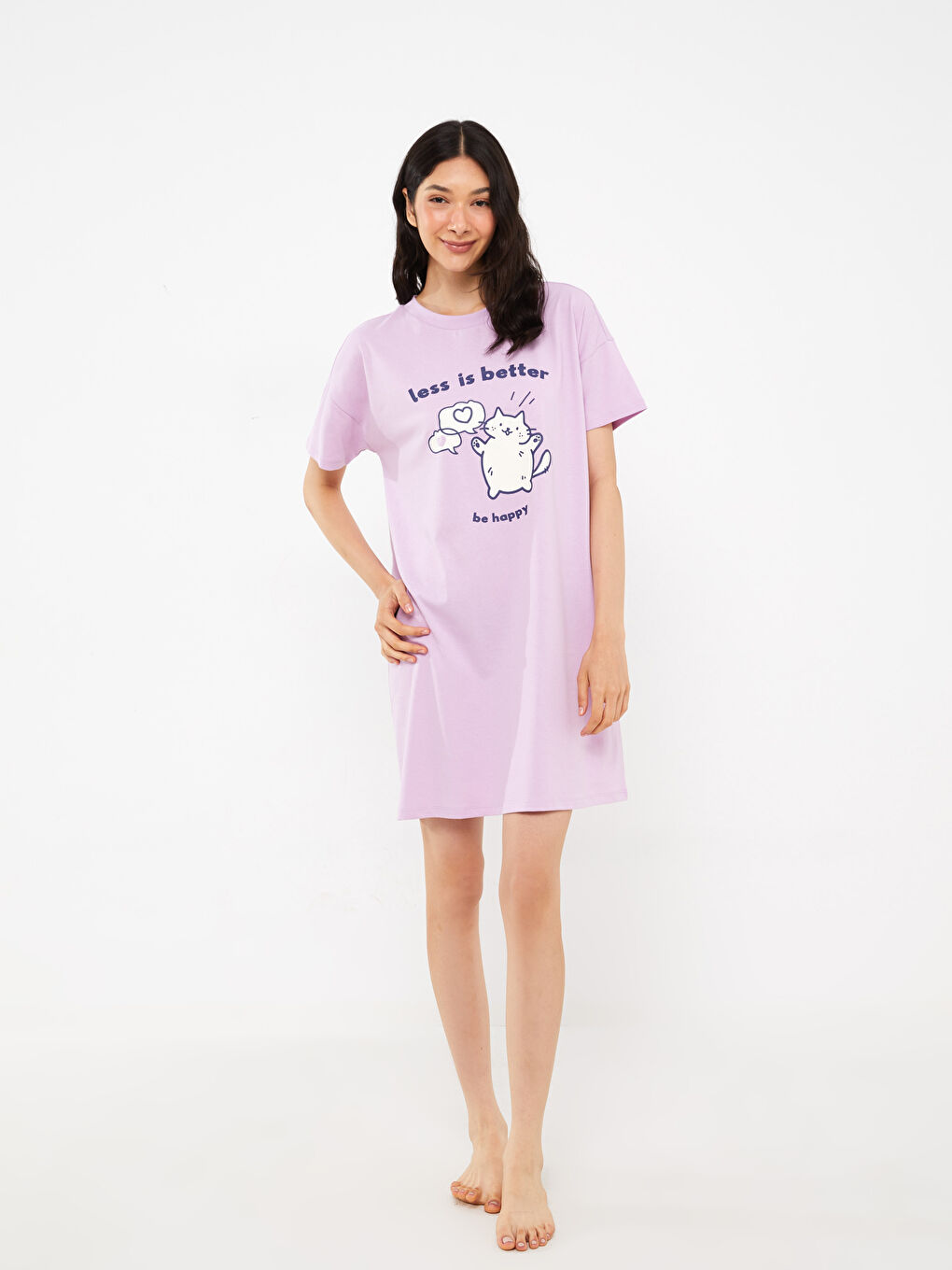 Crew Neck Printed Short Sleeve Women's Nightdress-3
