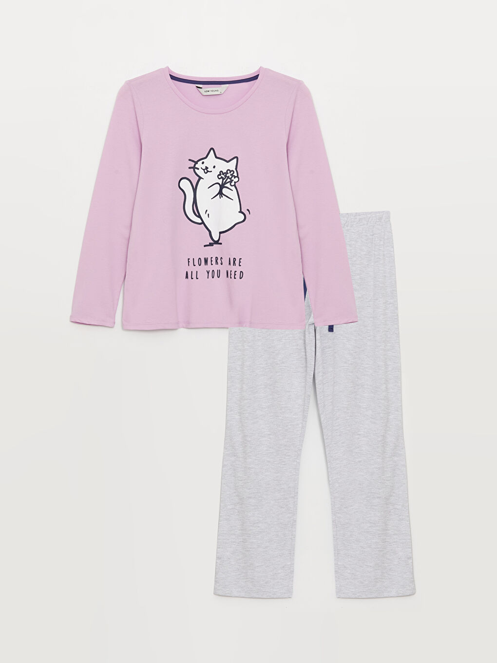 طقم بيجامة بياقة دائرية كم قصير مطبوع للسيدات-5