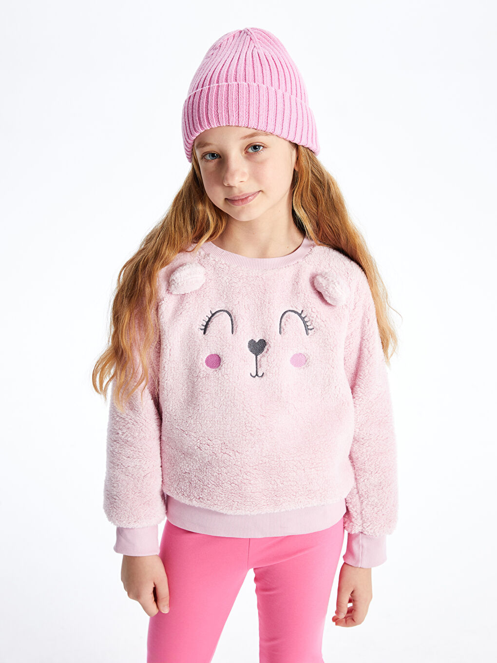 LCW Kids Lila Bisiklet Yaka Nakışlı Uzun Kollu Kız Çocuk Pelüş Sweatshirt - 2