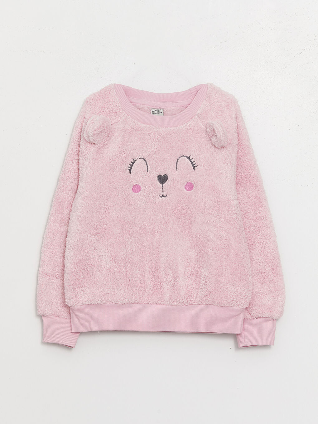 LCW Kids Lila Bisiklet Yaka Nakışlı Uzun Kollu Kız Çocuk Pelüş Sweatshirt - 3