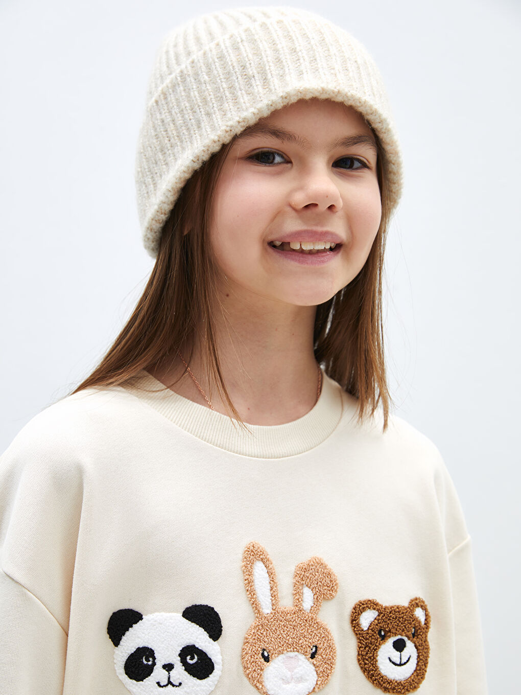 LCW Kids Ten Rengi Bisiklet Yaka Nakışlı Uzun Kollu Kız Çocuk Sweatshirt