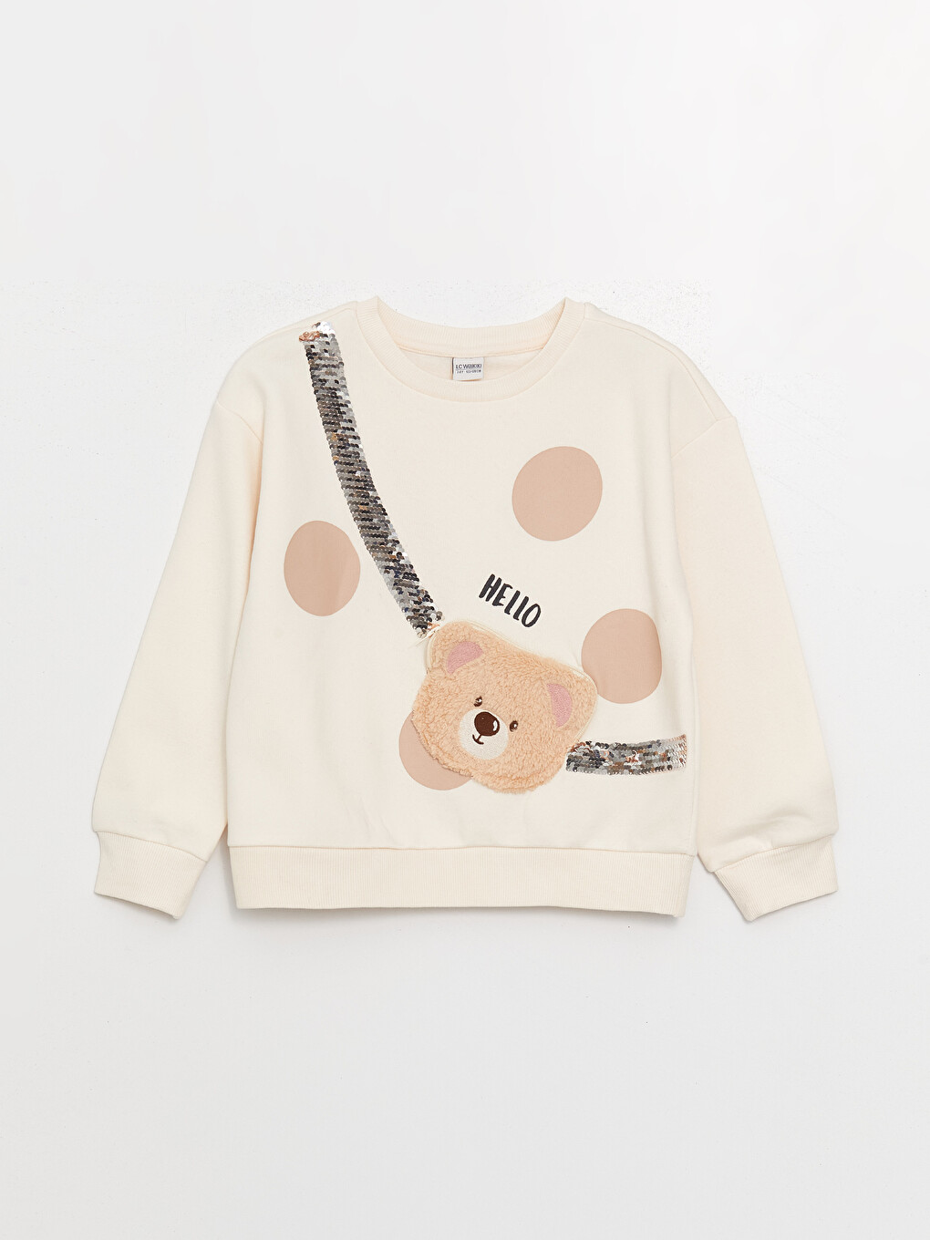 Pembe Bisiklet Yaka Çift Yönlü Payetli Uzun Kollu Kız Çocuk Sweatshirt-4