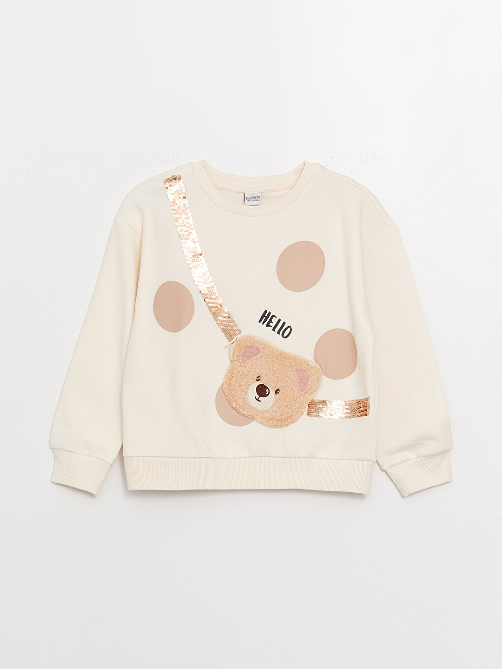 Pembe Bisiklet Yaka Çift Yönlü Payetli Uzun Kollu Kız Çocuk Sweatshirt-5