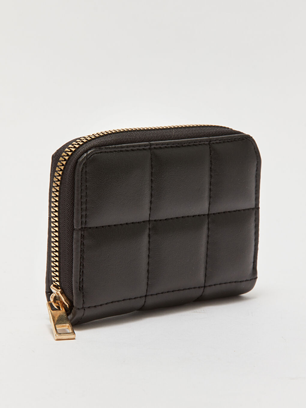 Siyah Deri Görünümlü Kapitoneli Kadın Cüzdan-2