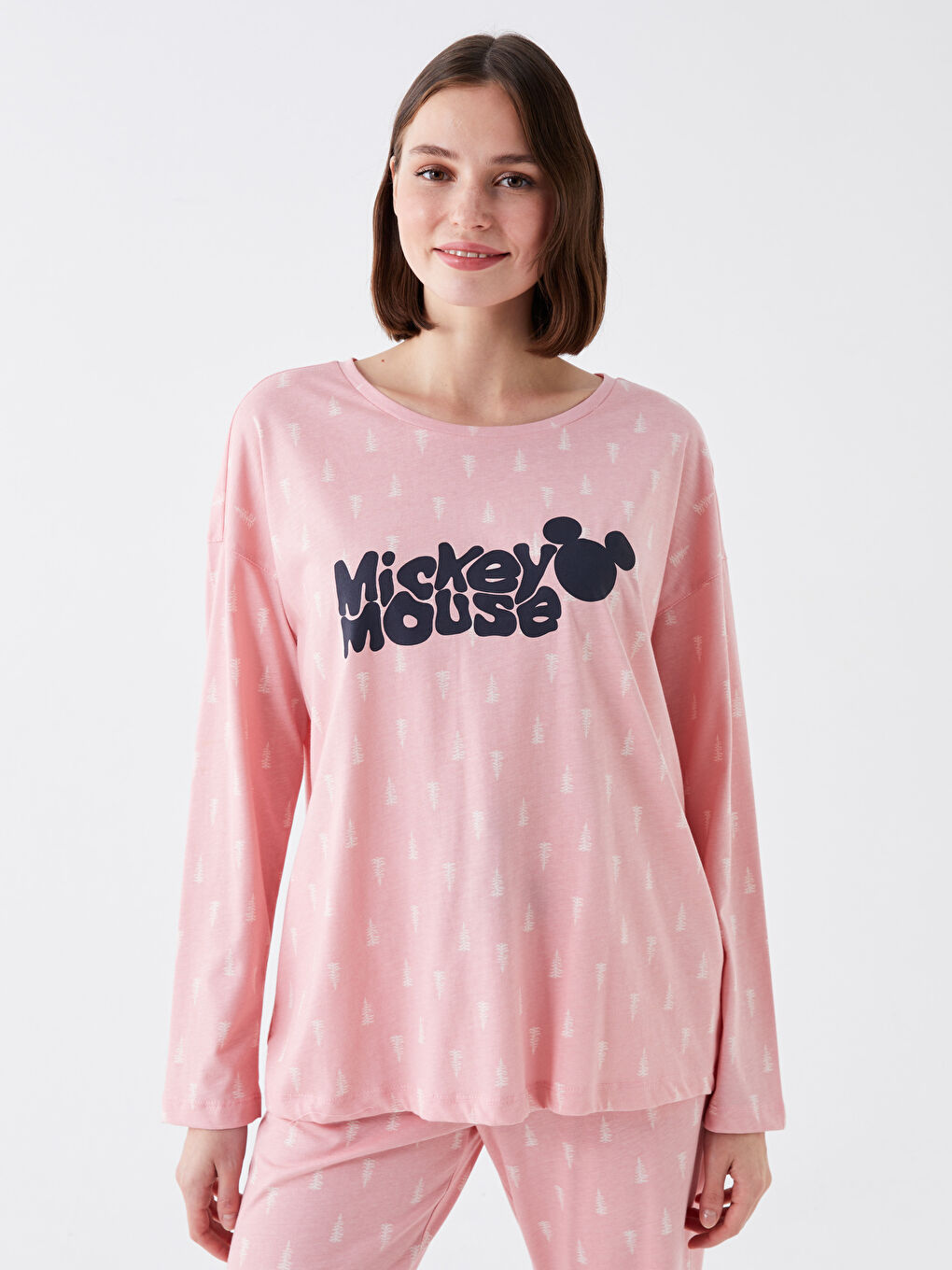 LCW DREAM Mat Pembe Baskılı Bisiklet Yaka Mickey Mouse Baskılı Uzun Kollu Kadın Pijama Takımı - 2