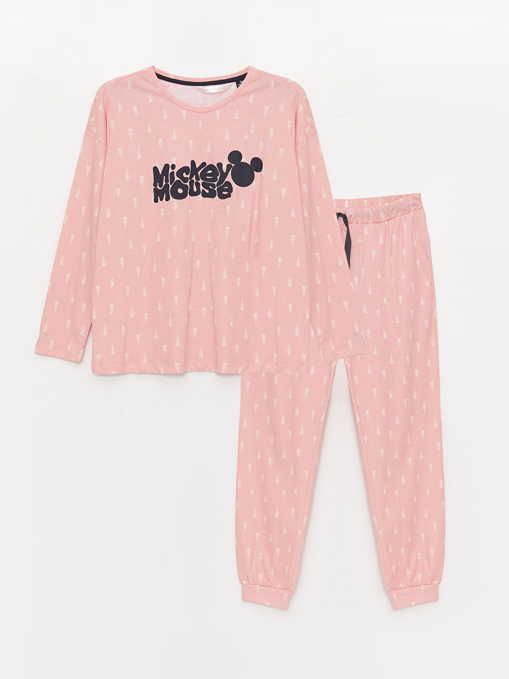 LCW DREAM Mat Pembe Baskılı Bisiklet Yaka Mickey Mouse Baskılı Uzun Kollu Kadın Pijama Takımı - 5