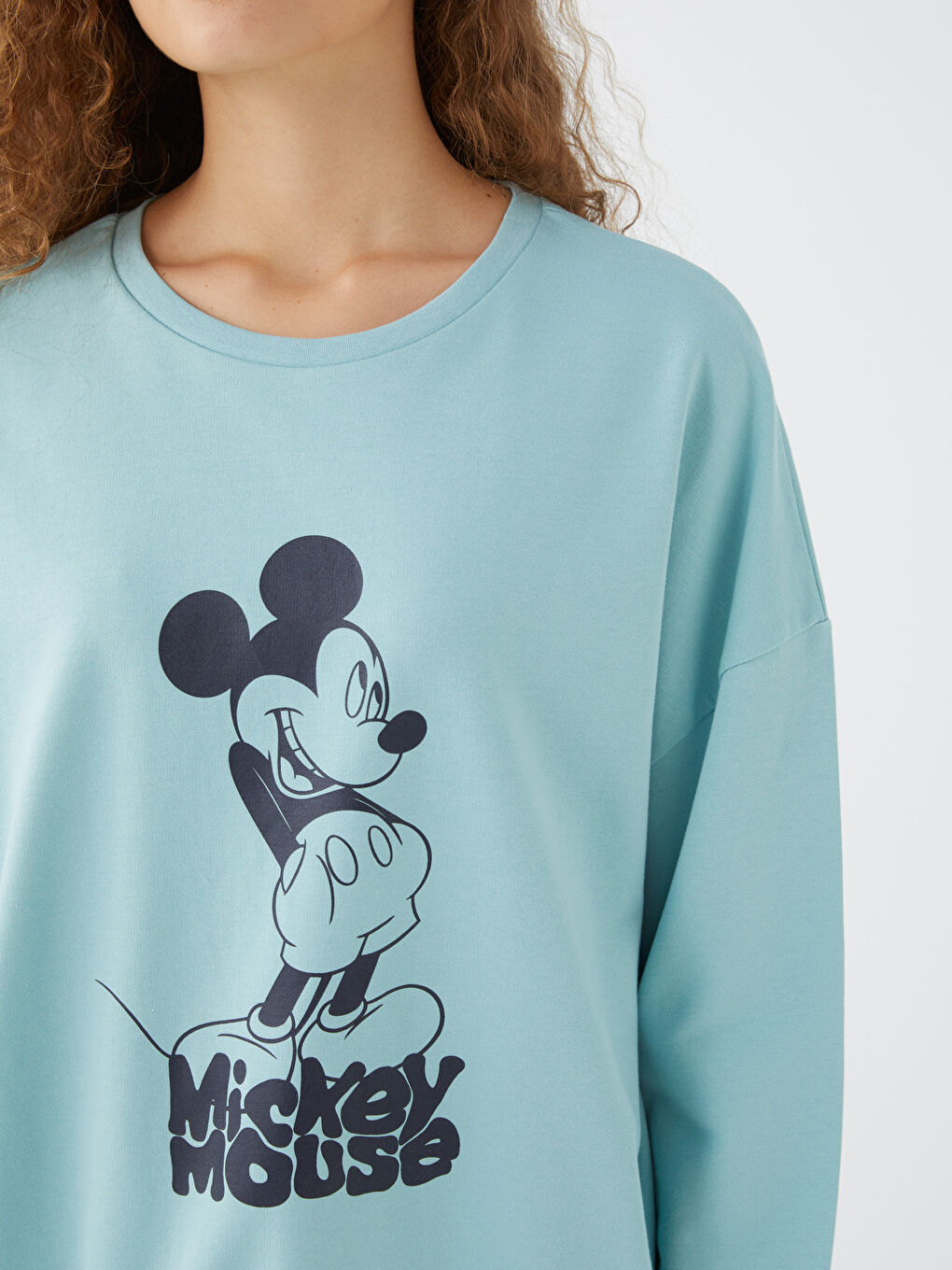 LCW DREAM Pastel Yeşil Bisiklet Yaka Mickey Mouse Baskılı Uzun Kollu Kadın Pijama Takımı - 2