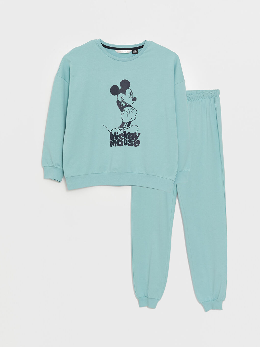 LCW DREAM Pastel Yeşil Bisiklet Yaka Mickey Mouse Baskılı Uzun Kollu Kadın Pijama Takımı - 4