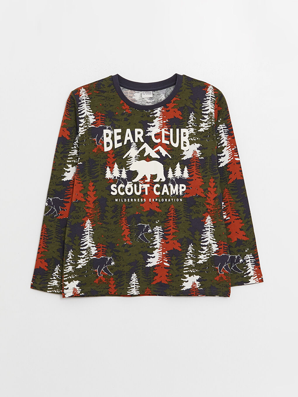 Yeşil Bisiklet Yaka Baskılı Uzun Kollu Erkek Çocuk Tişört