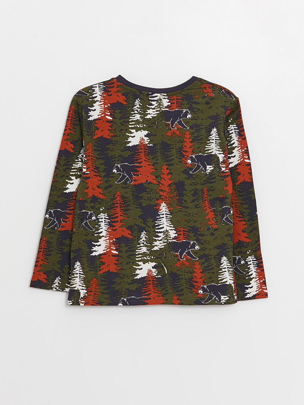 Yeşil Bisiklet Yaka Baskılı Uzun Kollu Erkek Çocuk Tişört-1