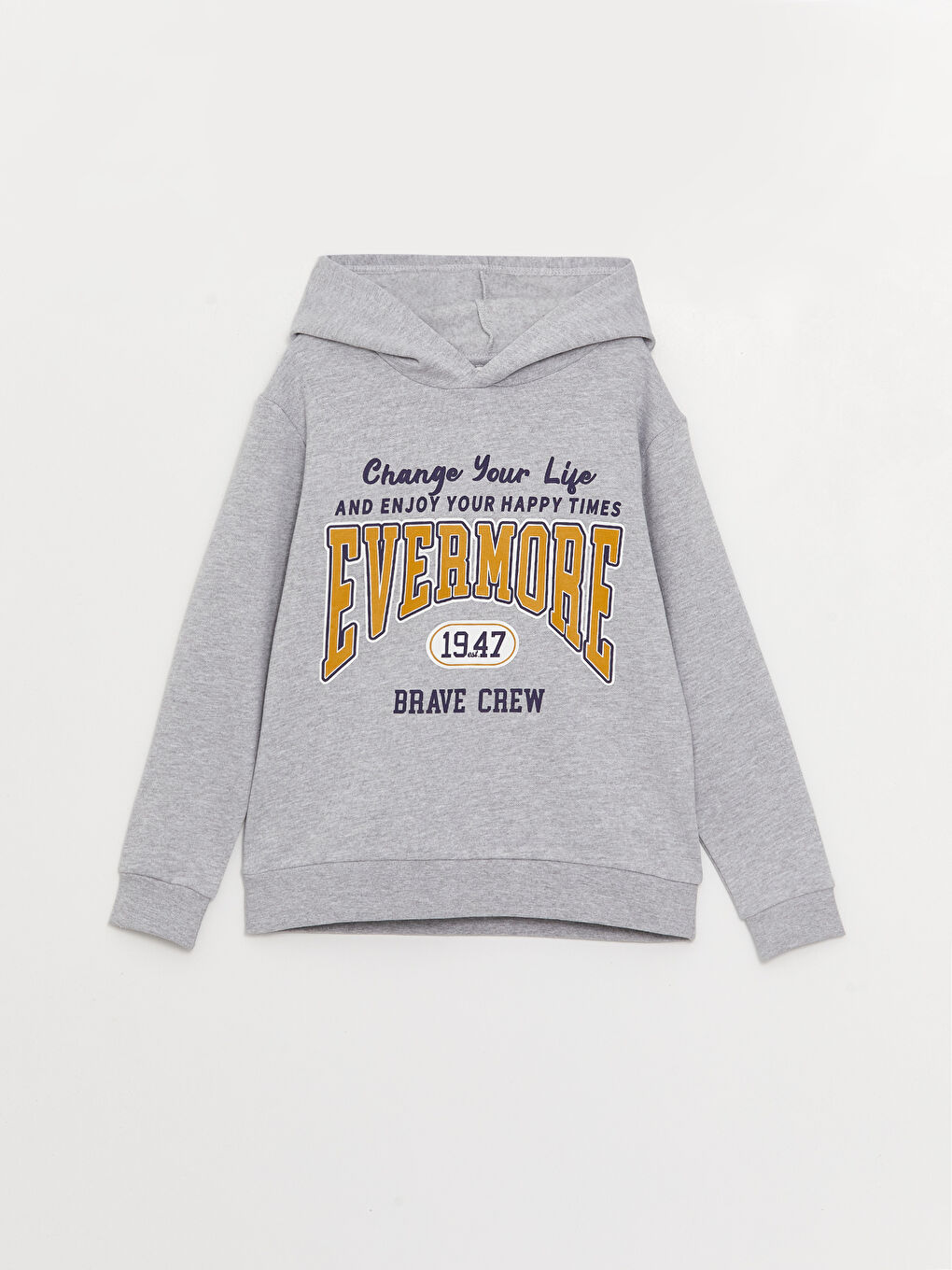 Gri Kapüşonlu Baskılı Uzun Kollu Erkek Çocuk Sweatshirt