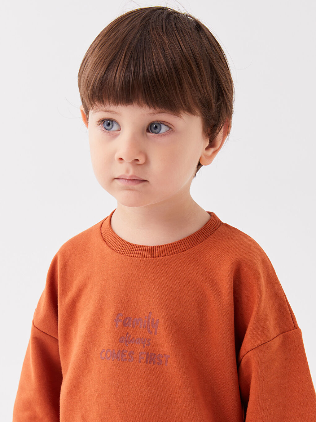 Turuncu Bisiklet Yaka Erkek Bebek Sweatshirt ve Eşofman Alt 2'li-2