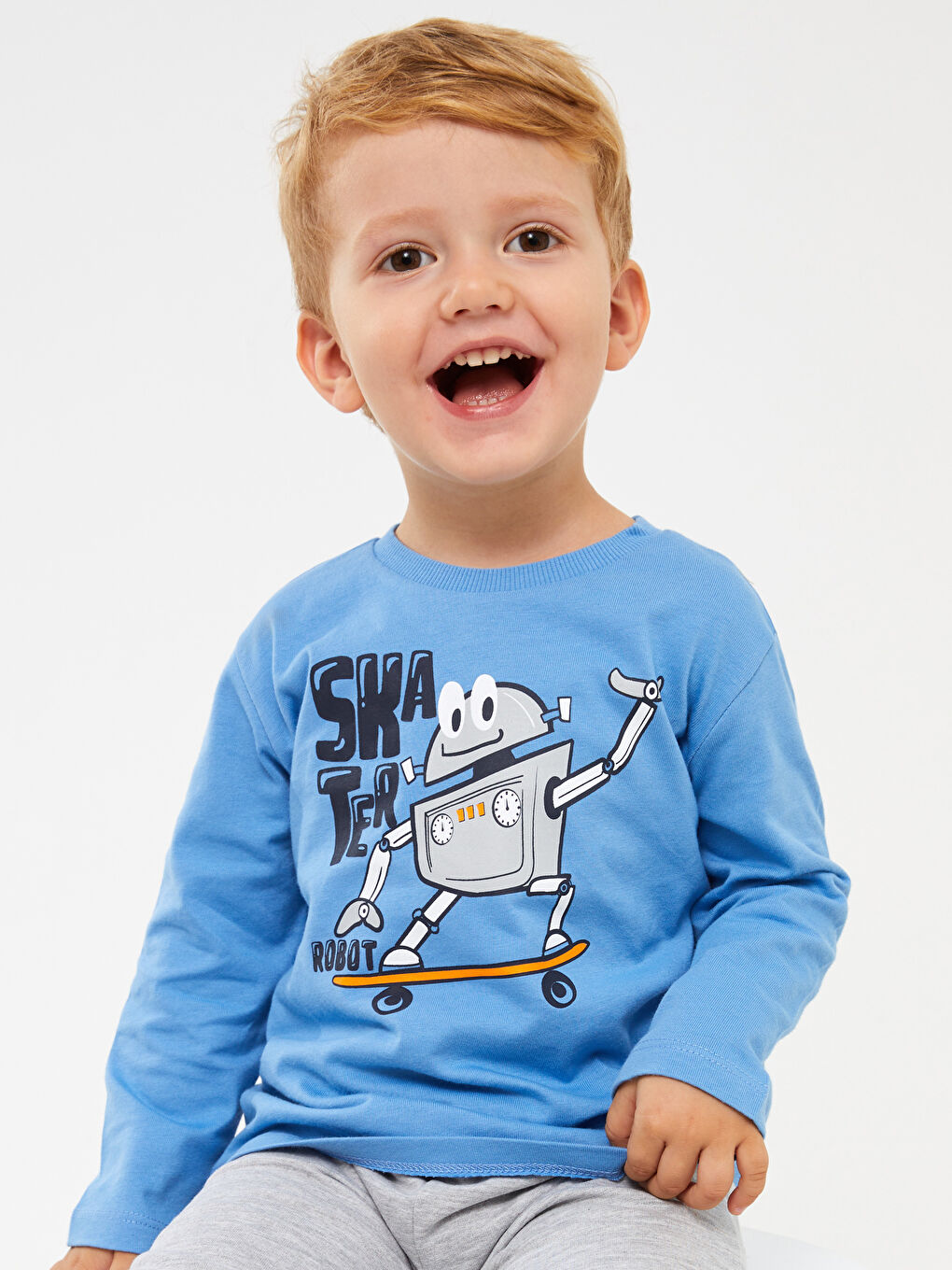 Tricou cu mânecă lungă, guler rotund, imprimat, pentru Bebeluși Băieți și Pantaloni de Trening Set 2 Bucăți