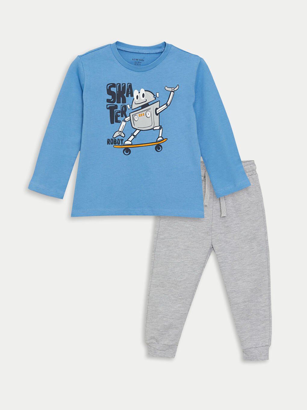 Tricou cu mânecă lungă, guler rotund, imprimat, pentru Bebeluși Băieți și Pantaloni de Trening Set 2 Bucăți-2