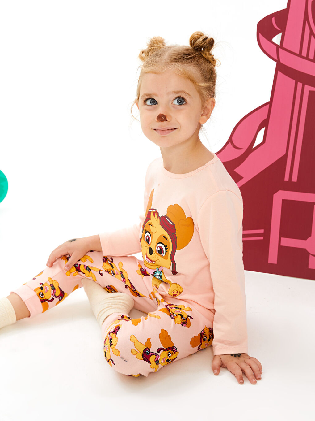 LCW baby Pembe Bisiklet Yaka Uzun Kollu Paw Patrol Baskılı Kız Bebek Pijama Takım - 2