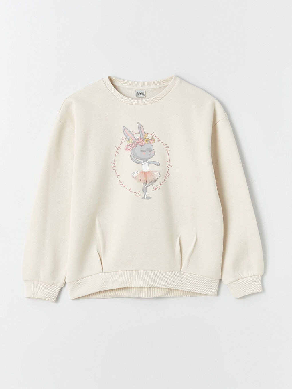 LCW Kids Ekru Bisiklet Yaka Baskılı Uzun Kollu Kız Çocuk Sweatshirt - 3