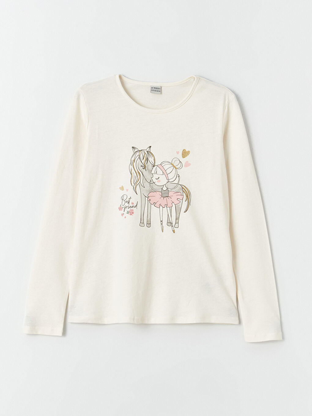 Crew Neck Printed Long Sleeve Girls' T-Shirt