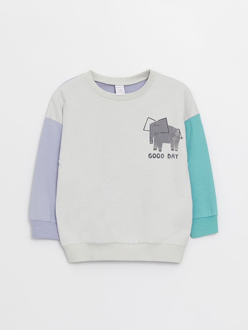 LCW baby Açık Gri Bisiklet Yaka Baskılı Erkek Bebek Sweatshirt