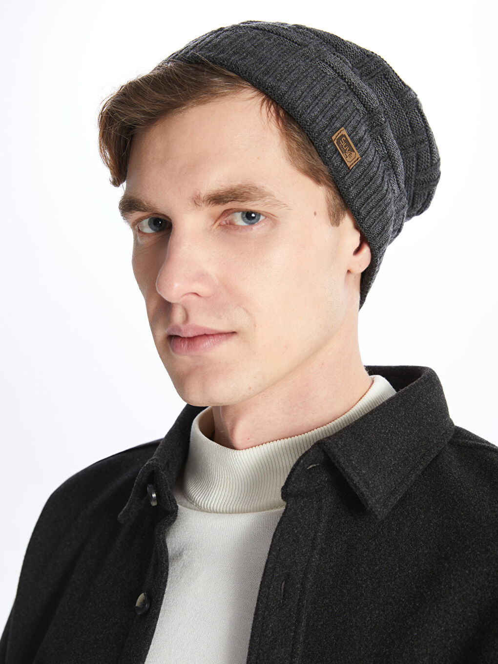 Gri Kendinden Desenli Erkek Bere