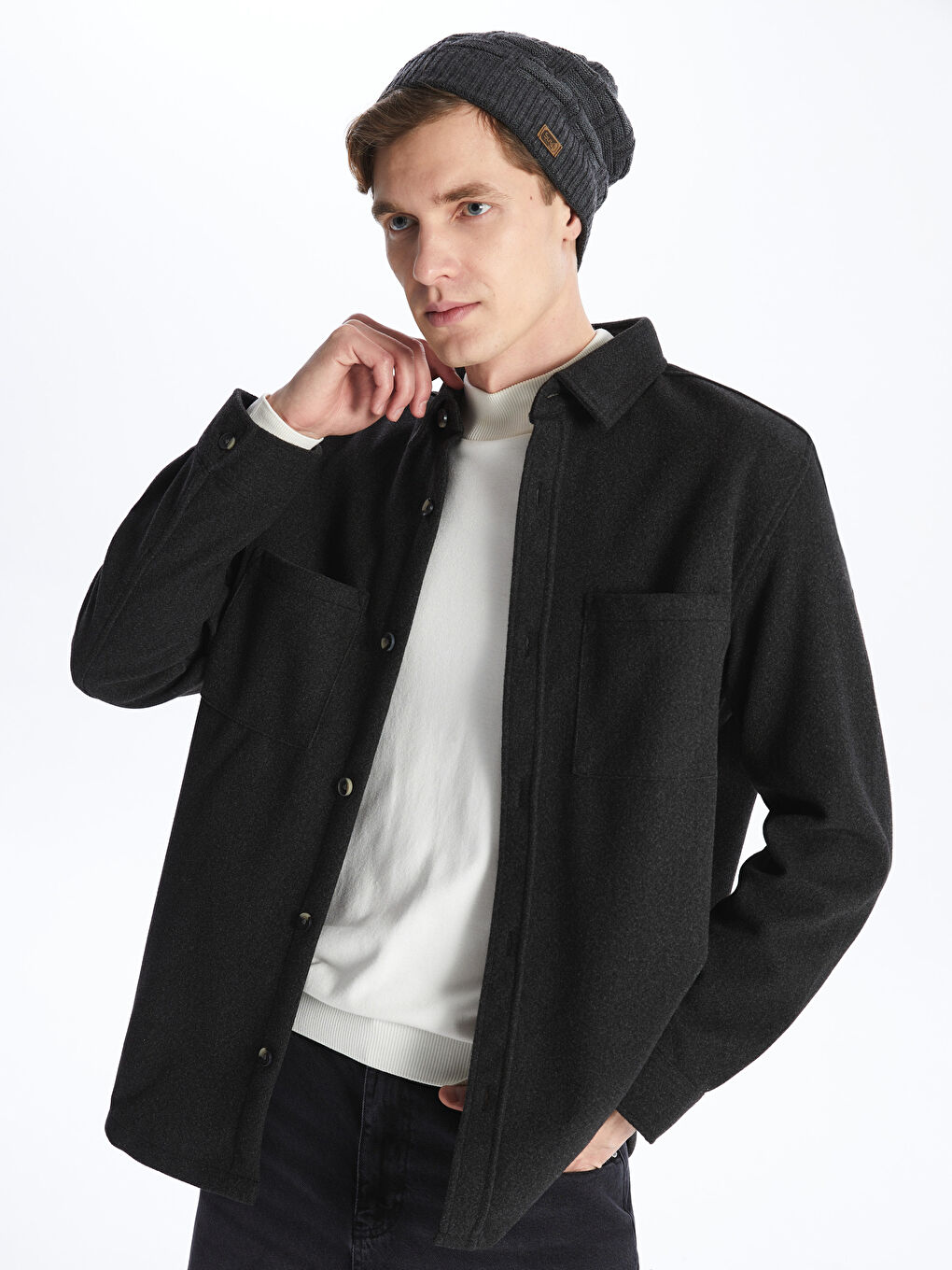 Gri Kendinden Desenli Erkek Bere-1