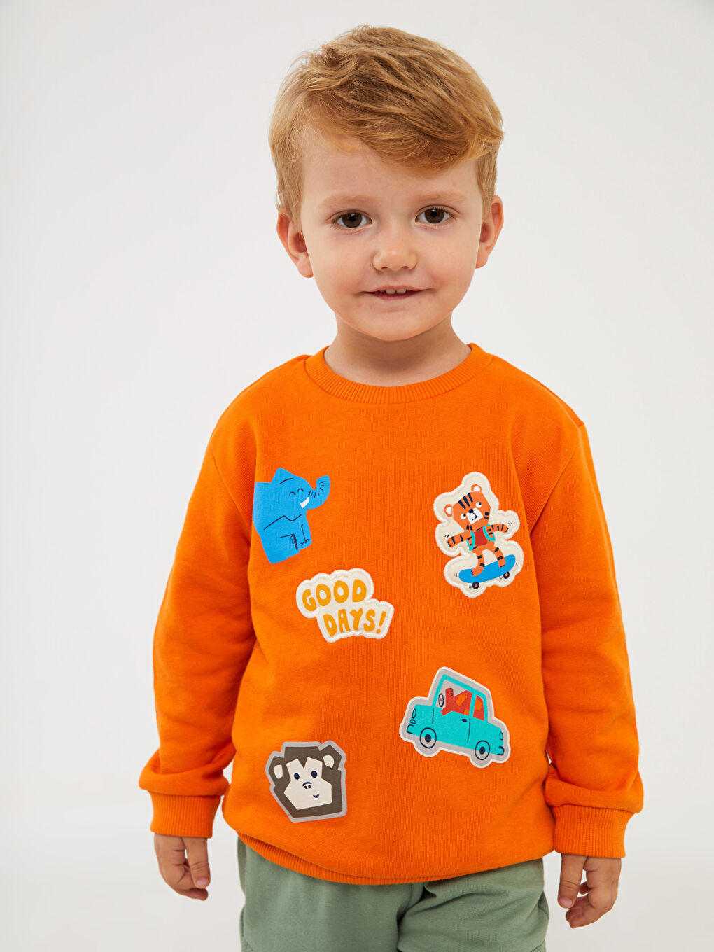 LCW baby Turuncu Bisiklet Yaka Baskılı Erkek Bebek Sweatshirt - 1