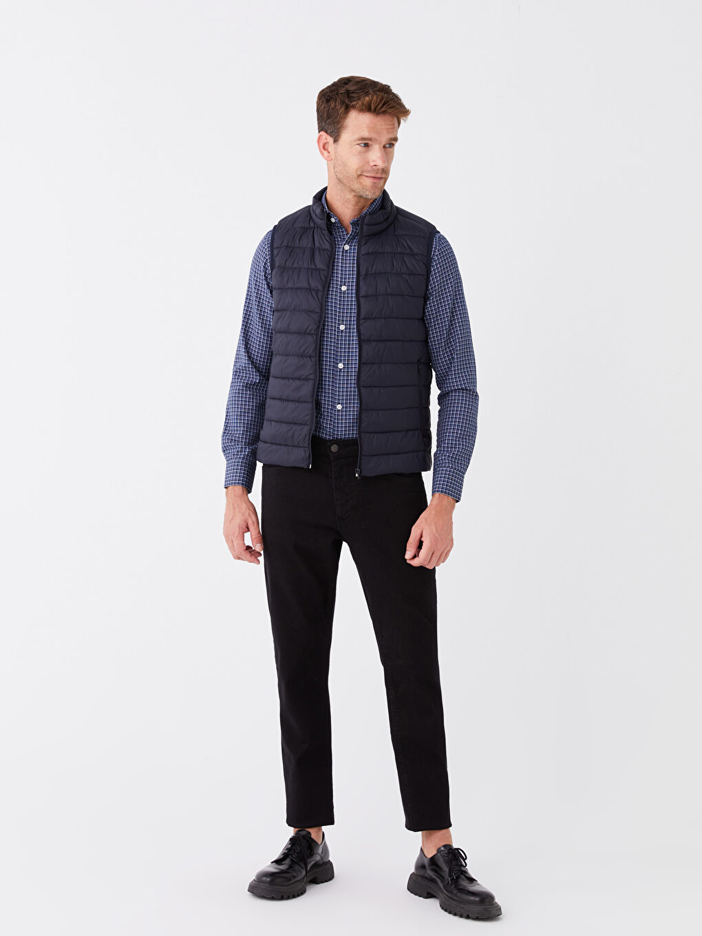 Lacivert Standart Kalıp Dik Yaka Erkek Şişme Yelek-2