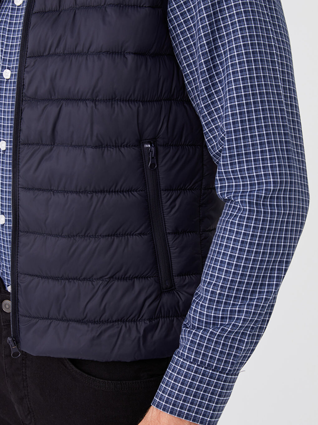 Lacivert Standart Kalıp Dik Yaka Erkek Şişme Yelek-3