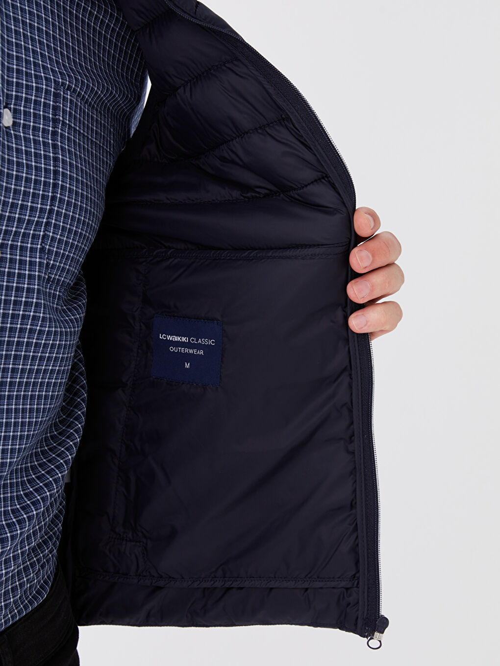 Lacivert Standart Kalıp Dik Yaka Erkek Şişme Yelek-4