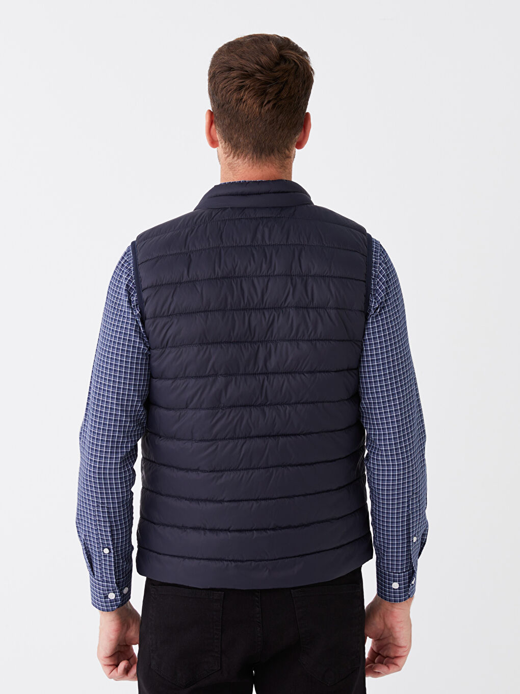 Lacivert Standart Kalıp Dik Yaka Erkek Şişme Yelek-5