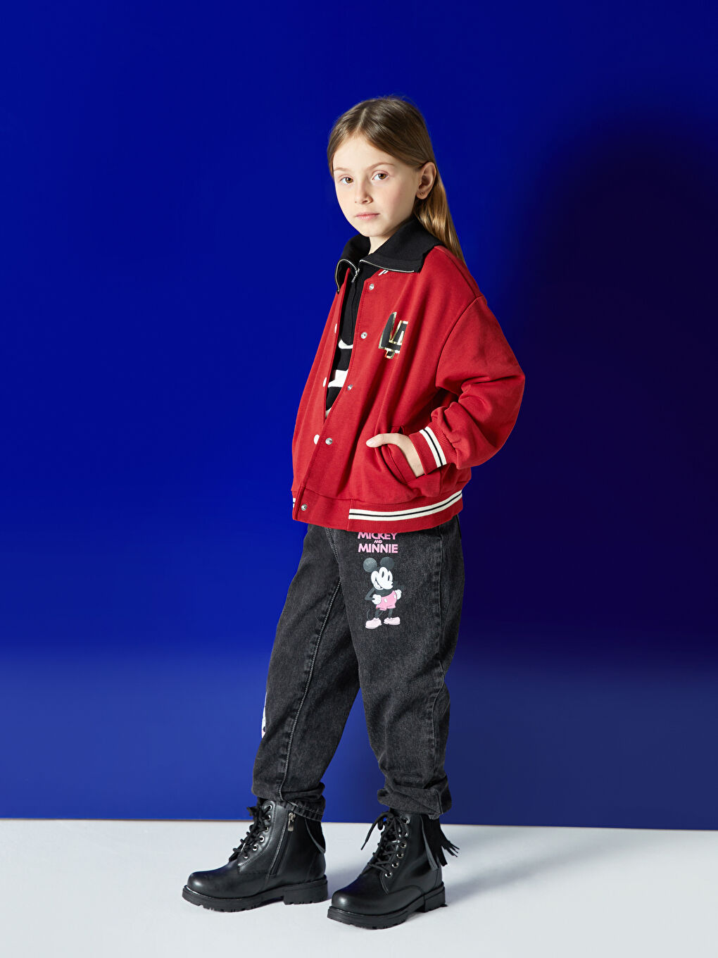 LCW Kids Jean Coupe Maman Imprimé Mickey et Minnie Mouse pour Filles -W37965Z4-SHP