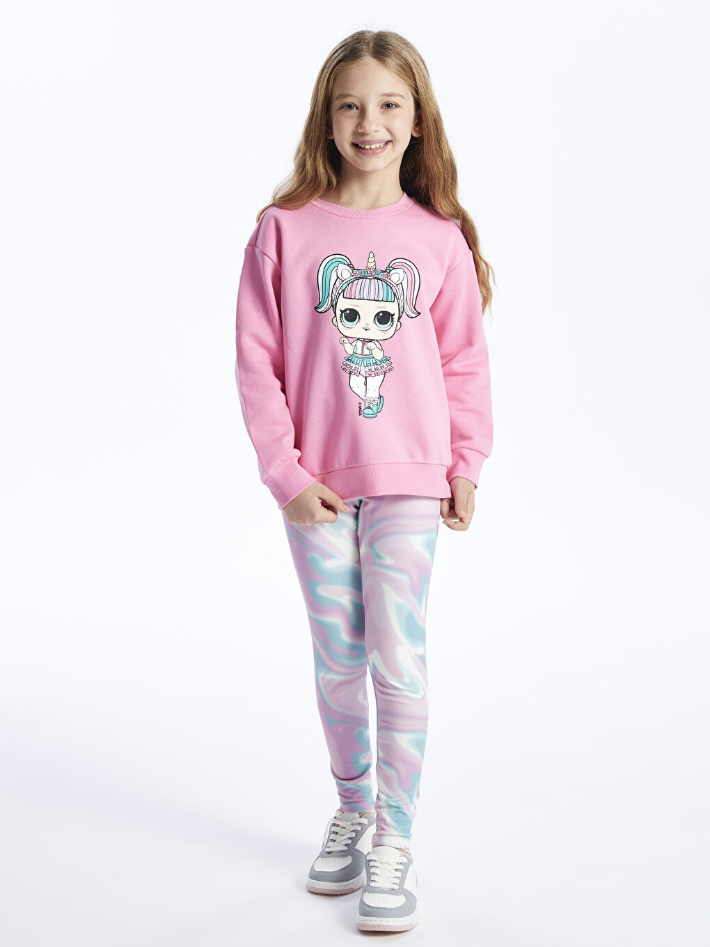 Pembe Bisiklet Yaka LOL Surprise OMG Lisanslı Uzun Kollu Kız Çocuk Sweatshirt-1