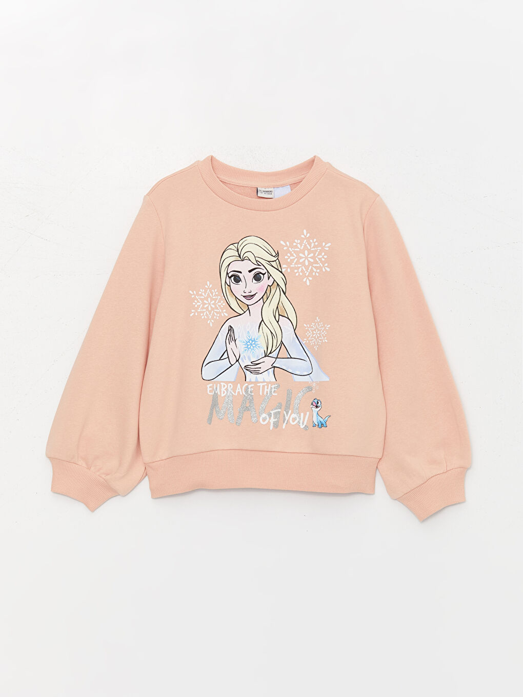 LCW Kids Mat Pembe Bisiklet Yaka Elsa Baskılı Uzun Kollu Kız Çocuk Sweatshirt