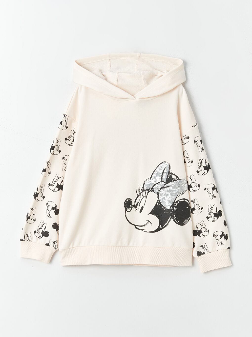 LCW Kids Pembe Minnie Mouse Baskılı Uzun Kollu Kız Çocuk Hoodie