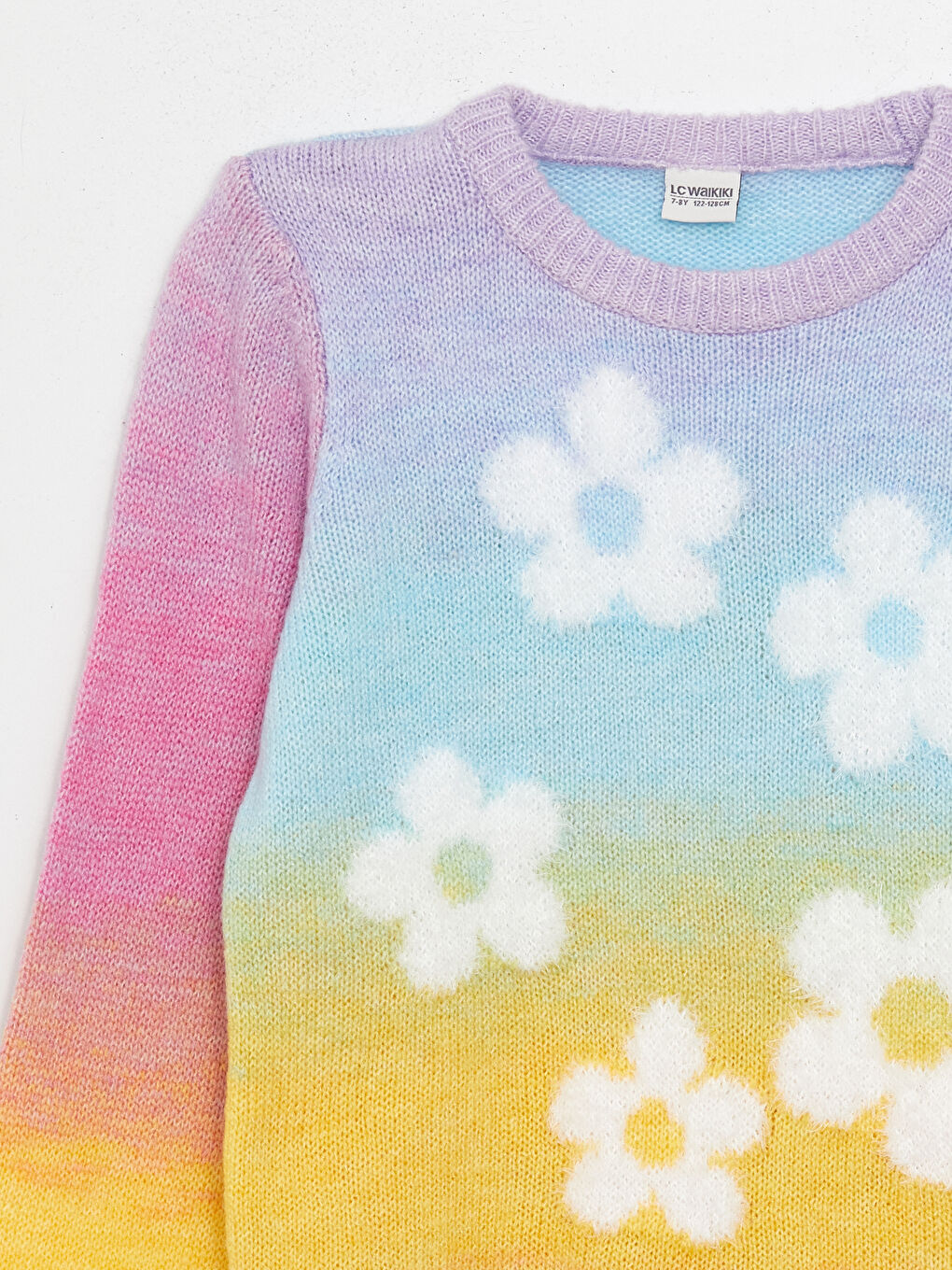 Karışık Bisiklet Yaka Desenli Uzun Kollu Kız Çocuk Triko Kazak-2