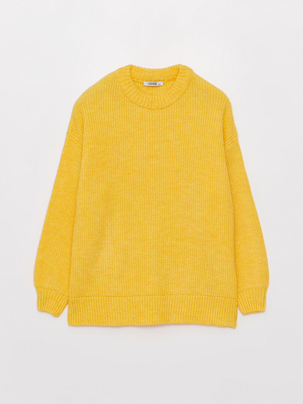 Sarı Bisiklet Yaka Kendinden Desenli Uzun Kollu Kadın Triko Kazak-5