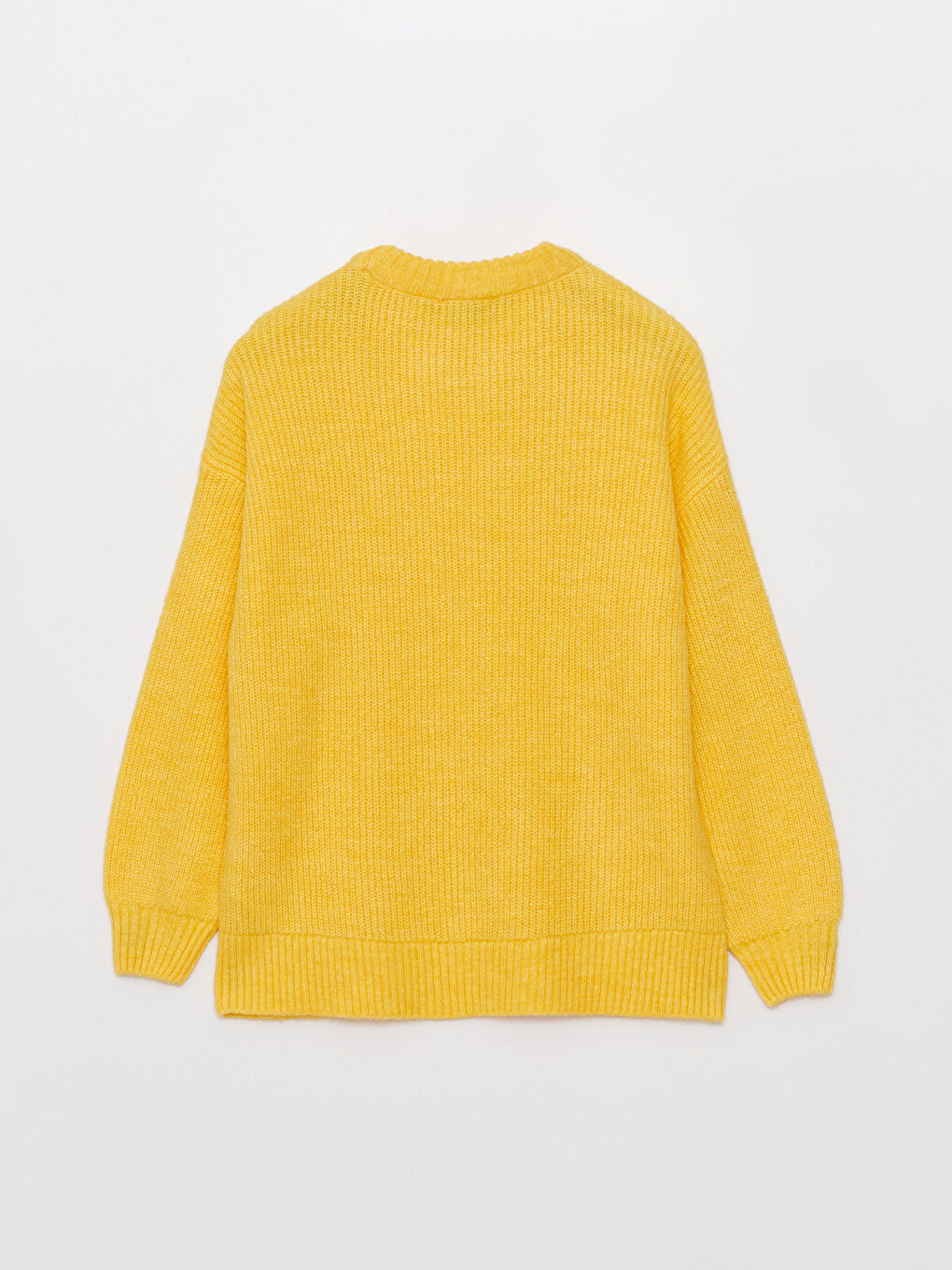 Sarı Bisiklet Yaka Kendinden Desenli Uzun Kollu Kadın Triko Kazak-6