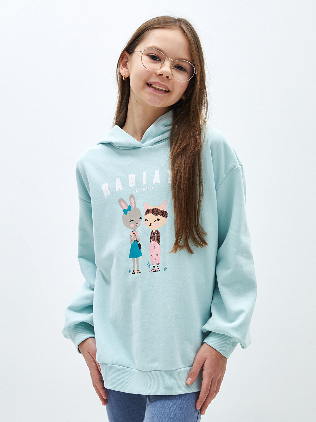 LCW Kids Pastel Yeşil Baskılı Uzun Kollu Kız Çocuk Hoodie