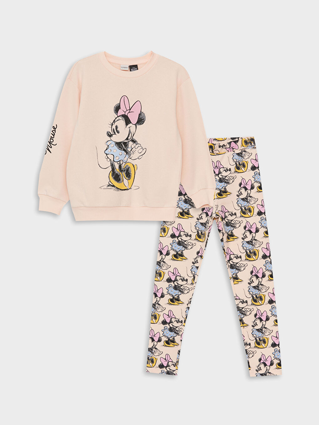 LCW Kids Pembe Bisiklet Yaka Minnie Mouse Baskılı Uzun Kollu Kız Çocuk Sweatshirt ve Tayt - 3