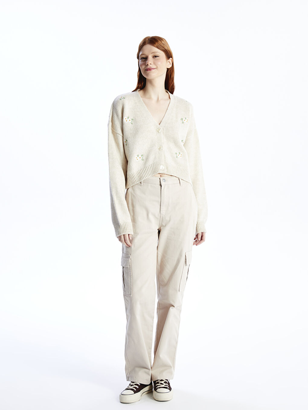 V Neck Embroidered Long Sleeve Women's Knitwear Cardigan-2